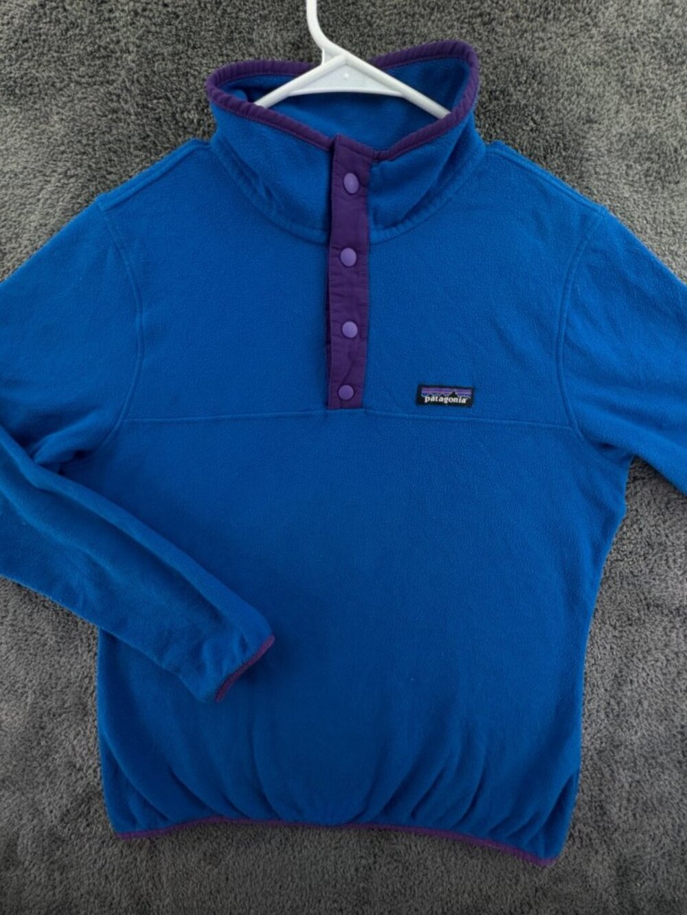 Patagonia Adult Women Jacket Medium Pullover 1/4 Snap Blue Purple Trim Fleece